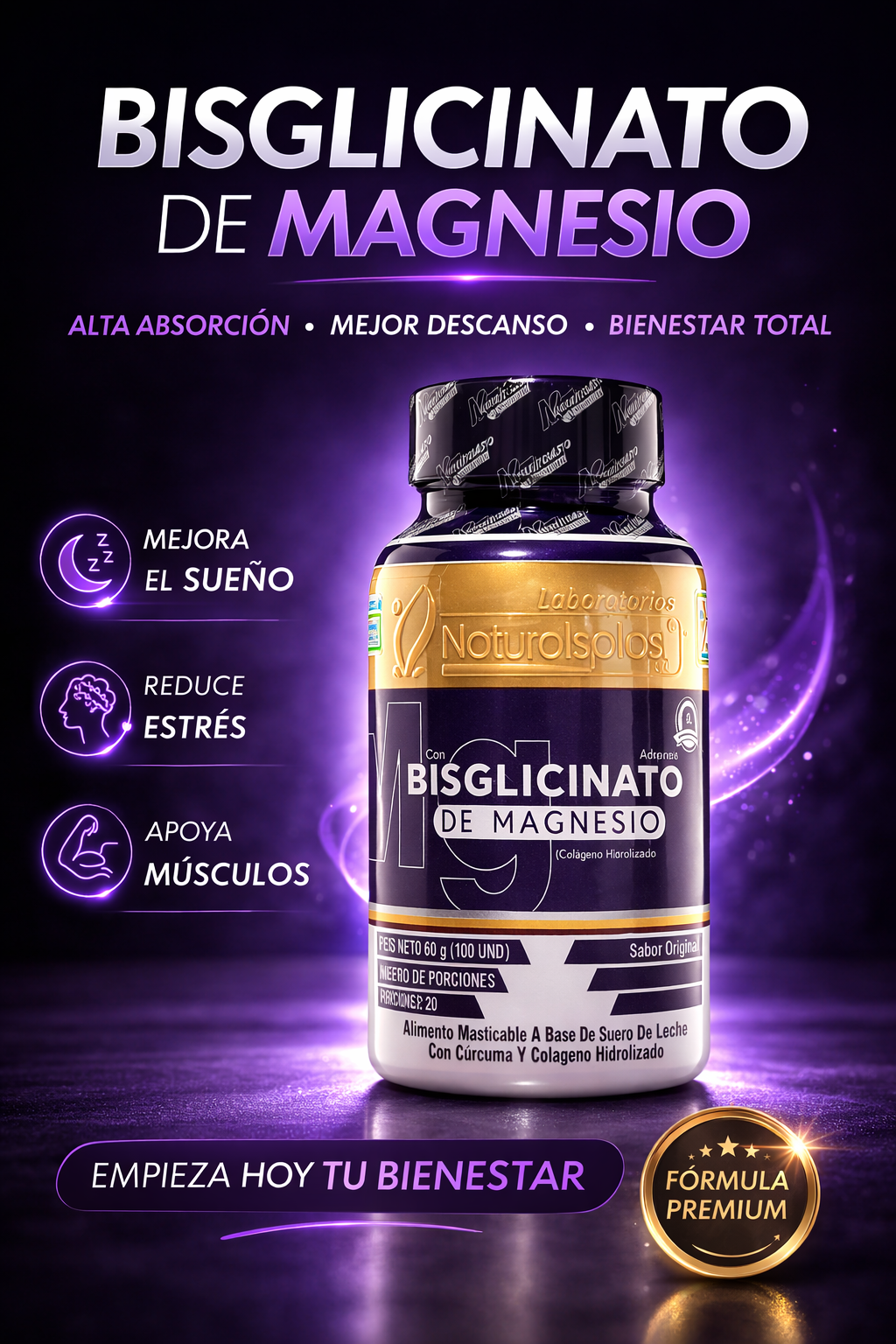 Bisglicinato de Magnesio | Apoya el descanso, reduce el estrés y apoya la función muscular